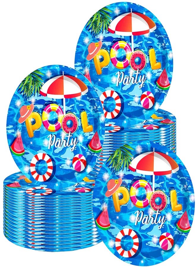 HSPAIDYP 50 Pcs Pool Party Tableware Plates,Pool Party Supplies Beach Party Supplies,7"Summer Pool Party Paper Plates for Summer Beach Theme Pool Birthday Party Decorations - Image 1